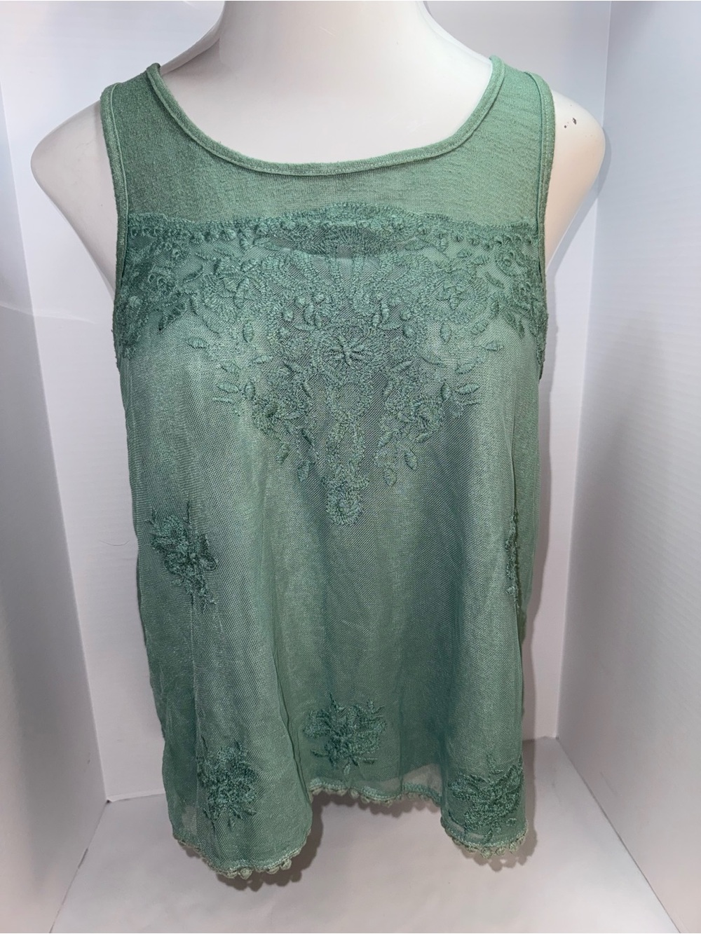 About A Girl Embroidered Scoop Neck Tank - Sage Green